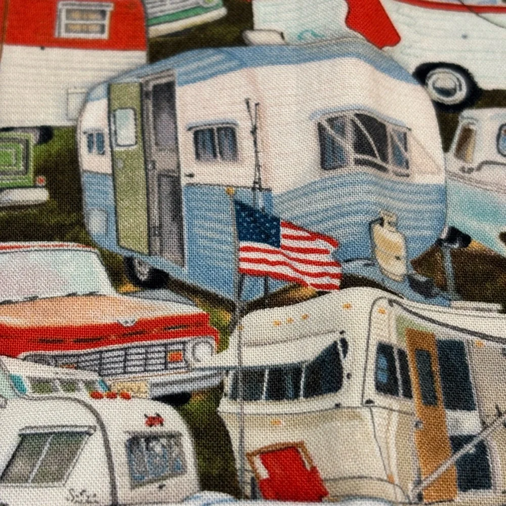 Colorful Vintage Travel Trailer Camper Print Fabric Placemats Set of 2 USA‎
